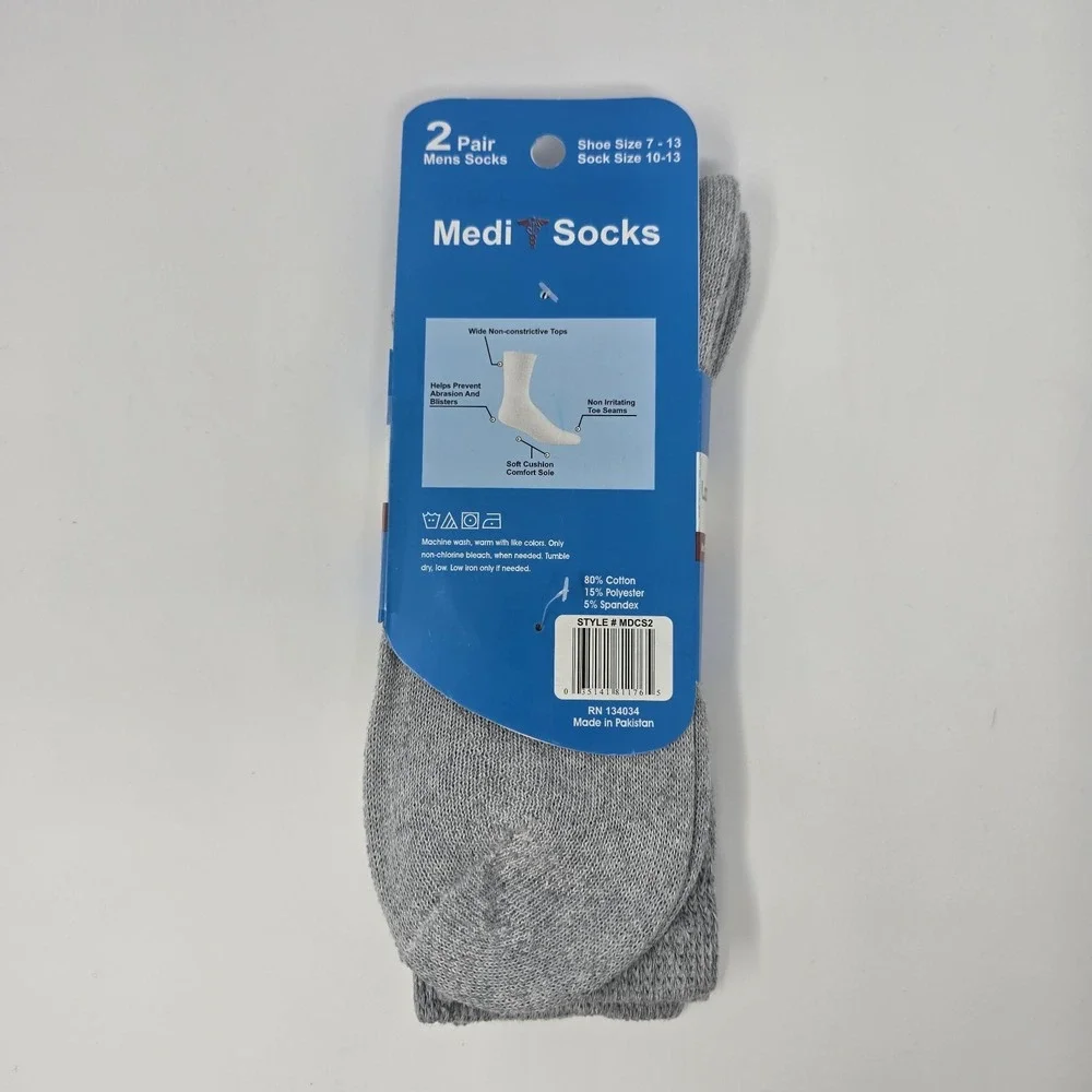Loopus Link Medi Socks 2 Pair Mens Grey Diabetic Comfort Crew Socks MDCS2 10-13
